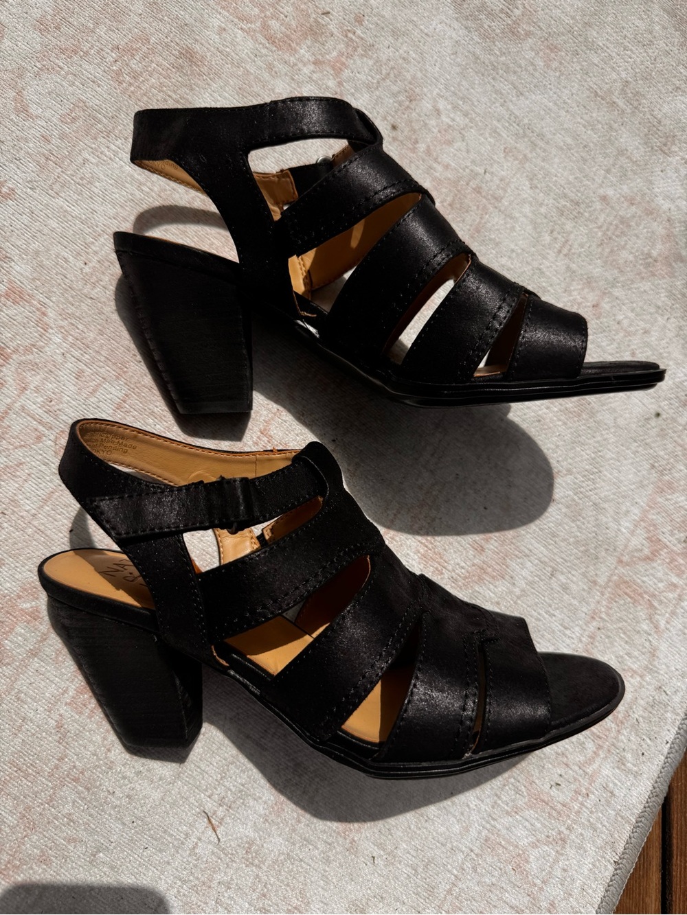 Naturalizer Black Strappy Cutout Block Heel Sandals
